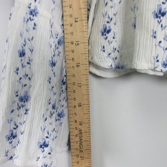 Club Monaco Plumina Blouse Women S White Blue Floral Off Shoulder Crinkled 138 - Picture 8 of 9